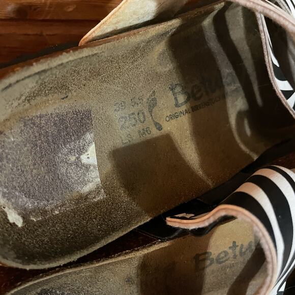 Betula Birkenstock Womens Zebra Leather Black White Sandals 39/8 - Picture 4 of 7